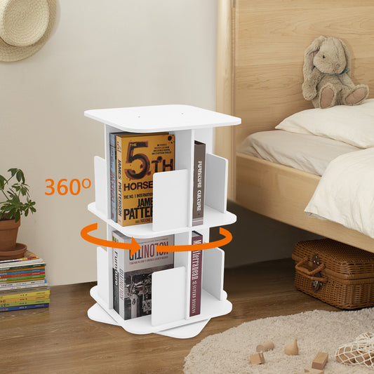 2-Tier Rotating Bookshelf, Corner Bookshelf for Small Space, 360° Display Revolving Bookcase for Bedroom, Living Room