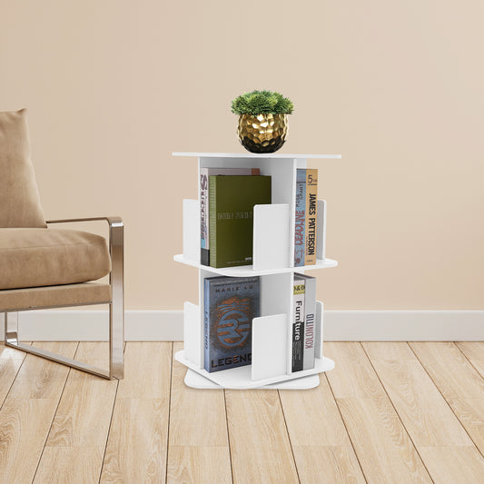 2-Tier Rotating Bookshelf, Corner Bookshelf for Small Space, 360° Display Revolving Bookcase for Bedroom, Living Room